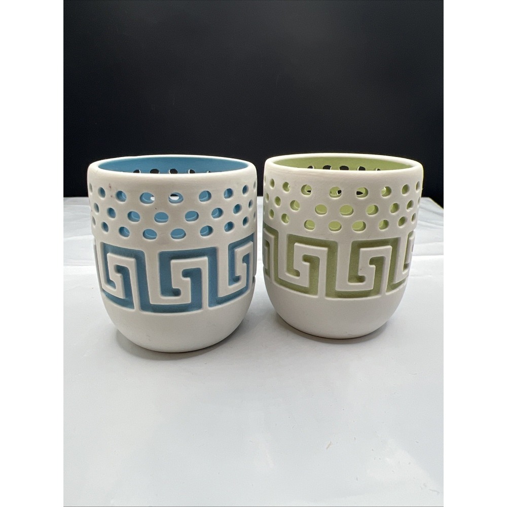 Pair AVON‎ Spafinder Tealight Votive Candle Holders Blue & Green